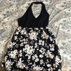 Black with flowered bottom halter dress